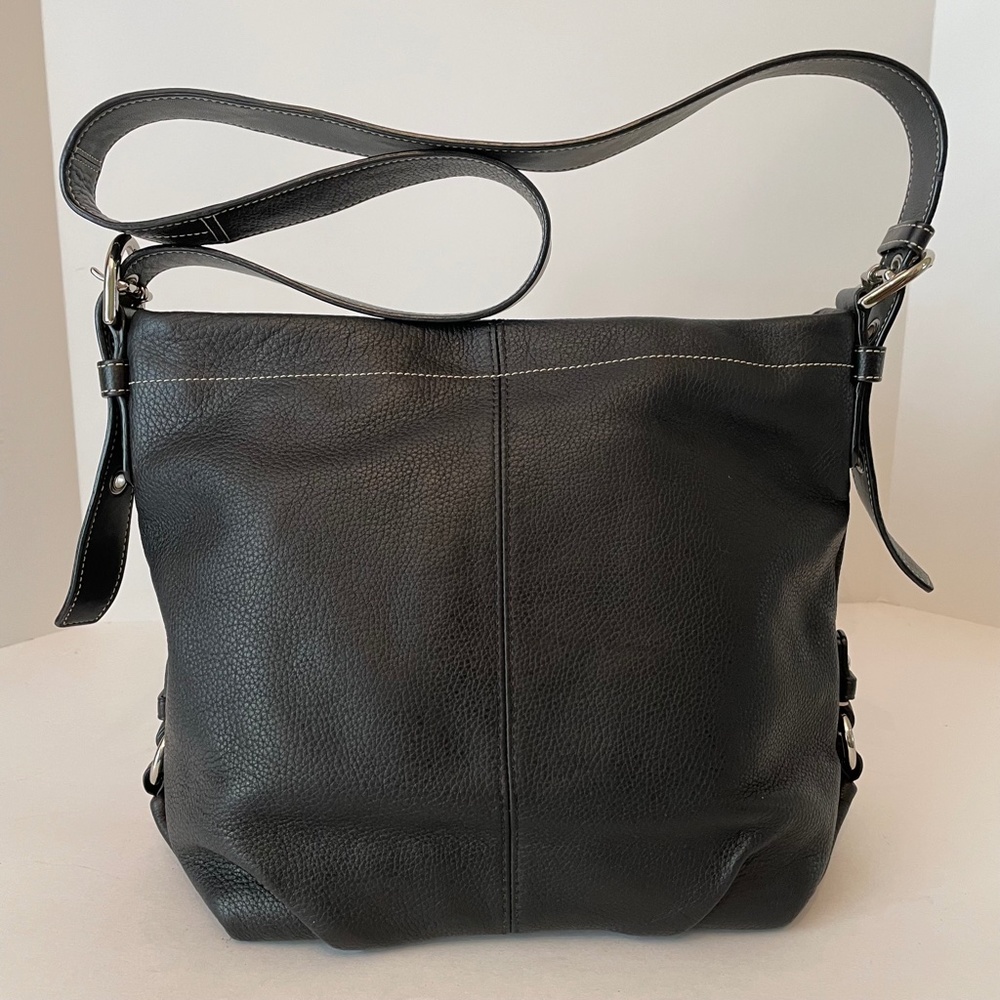 Coach Pebbled Leather Black Convertible Crossbody Shoulder Bag Hobo Duffle - Picture 5 of 16